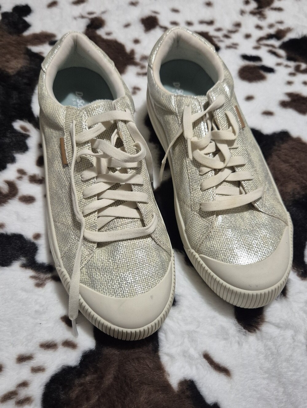 Dr. Scholl's White Glitter Low-Top Lace-Up-Time Off Platform  Sneakers-10M